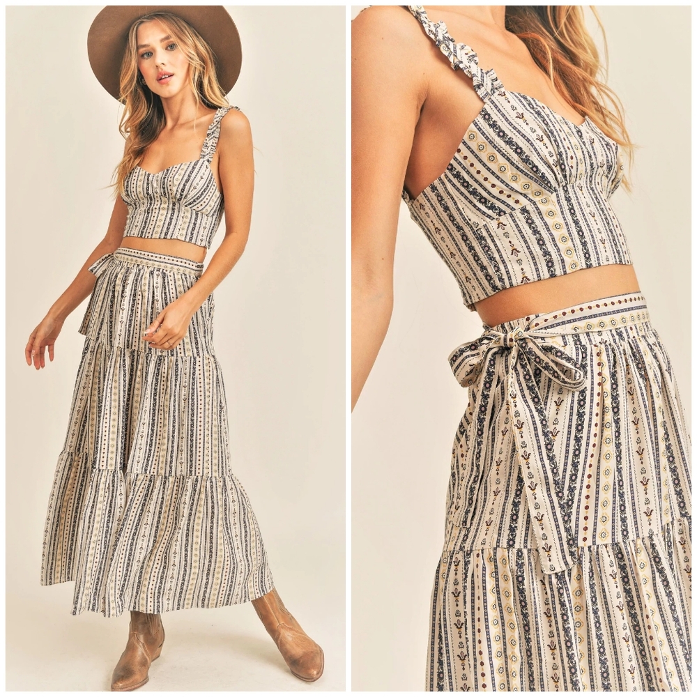 RESET by Jane Aspyn Boho Chic Ivory 2-Piece Tiered Maxi Skirt Set